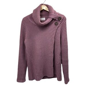 Mia & Tess Textured Cowl Neck Sweater with Button Accent, Rose Pink, Small
